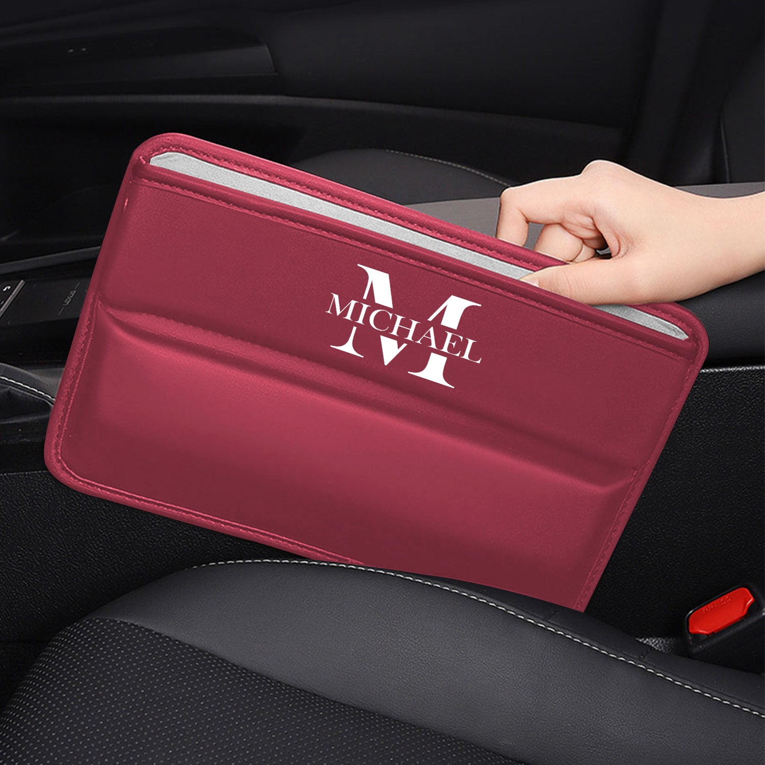 Personalized Name Sign Car Seat Gap Filler Organizer, Multifunctional PU Leather Console Side Pocket Organizer for Cellphones, Gift For Father's Day, Gift For Dad - Delicate Leather