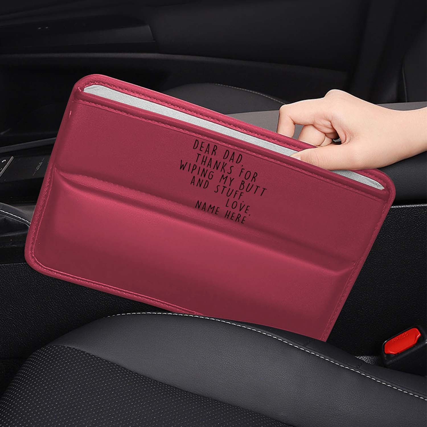 Personalized Car Seat Gap Filler Organizer, Happy Father's Day, Custom FIt For Your Cars, Multifunctional PU Leather Console Side Pocket Organizer for Cellphones, Cards, Wallets, Keys, Gift for Daddy - Delicate Leather