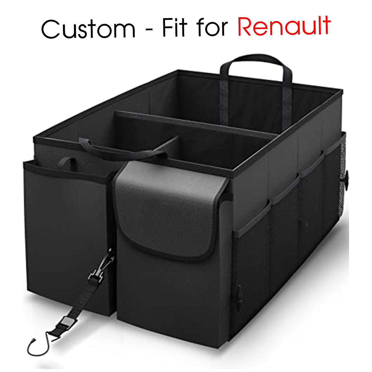 Car Trunk Organizer - Collapsible, Custom-Fit For Renault, Multi-Compartment Automotive SUV Car Organizer for Storage w/ Adjustable Straps - Car Accessories for Women and Men DLSA232 - Delicate Leather