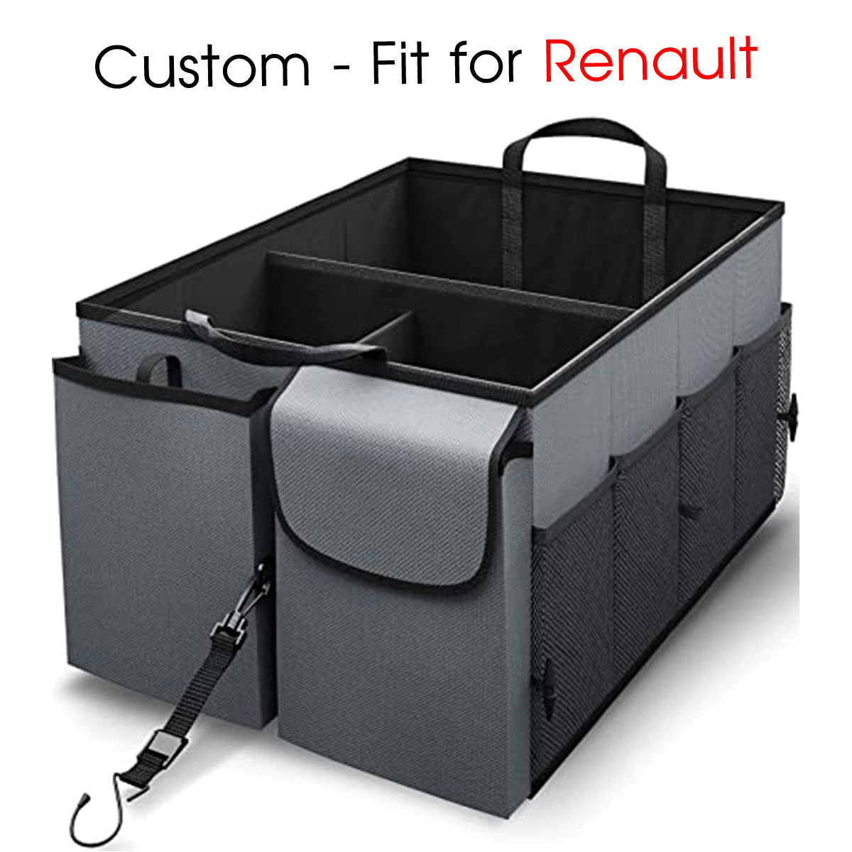 Car Trunk Organizer - Collapsible, Custom-Fit For Renault, Multi-Compartment Automotive SUV Car Organizer for Storage w/ Adjustable Straps - Car Accessories for Women and Men DLSA232 - Delicate Leather