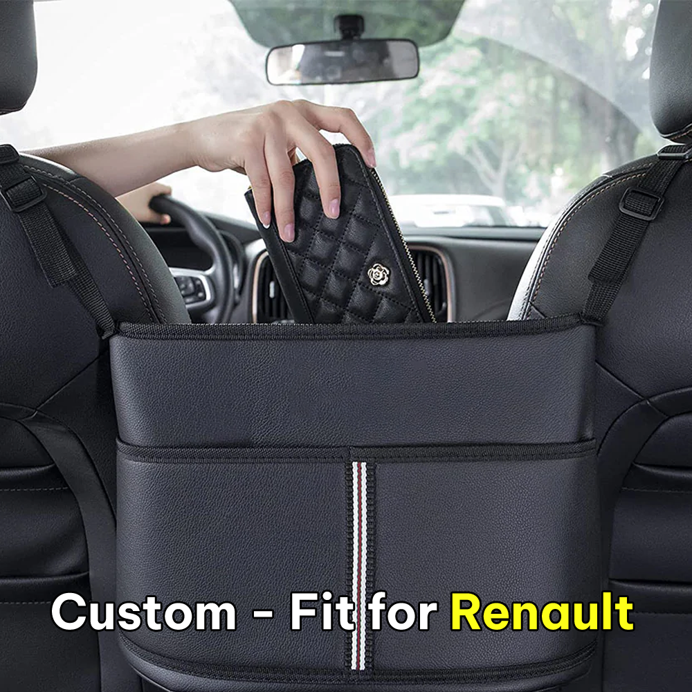 Car Purse Holder for Car Handbag Holder Between Seats Premium PU Leather, Custom Fit For Renault, Hanging Car Purse Storage Pocket Back Seat Pet Barrier DLSA223 - Delicate Leather