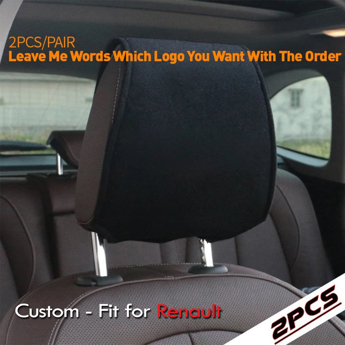 Car Seat Headrest Cover Breathable Flexible Headrest Covers Velcro Auto Headrest Covers Universal Fit, Custom-Fit For Renault, Car Accessories DLSA243 - Delicate Leather