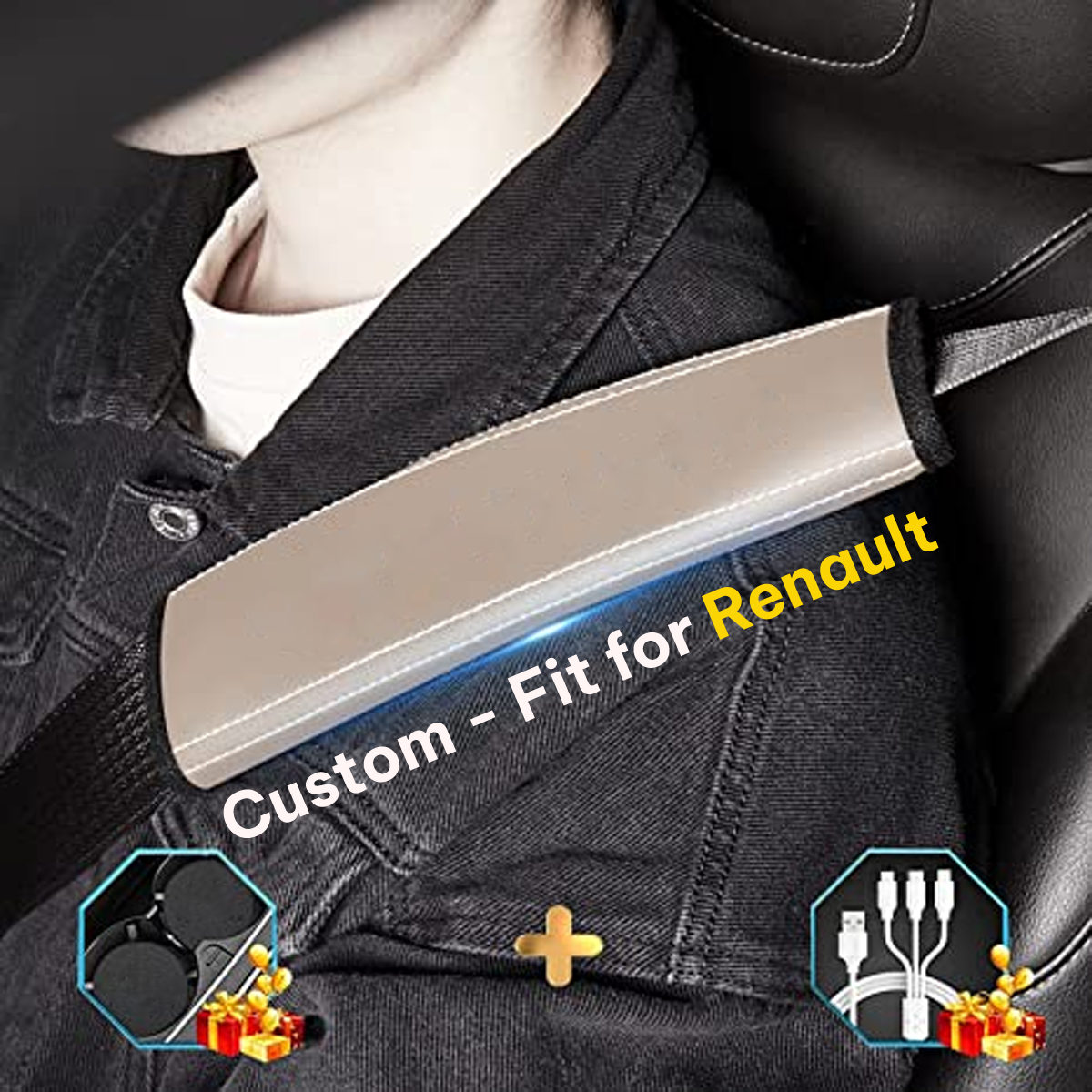 Car Seat Belt Covers (2PCS), Custom-Fit For Renault, Microfiber Leather Seat Belt Shoulder Pads for More Comfortable Driving, Car Accessories DLSA238 - Delicate Leather