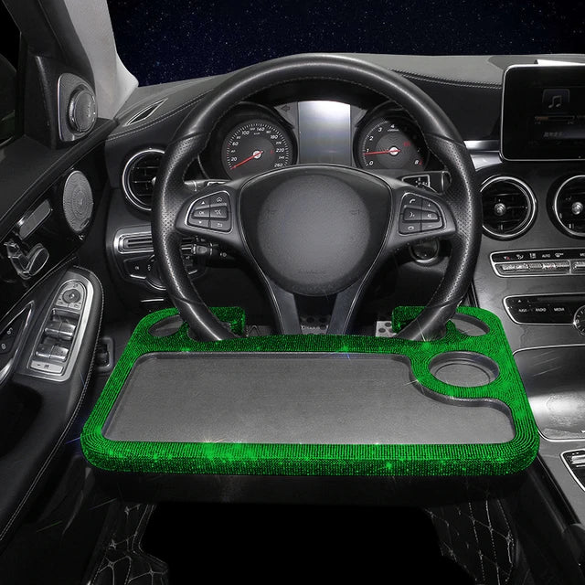 Bling Car Steering Wheel Desk - Multi-Function Portable Tray Table for Notebook, Laptop, and Dining - Delicate Leather