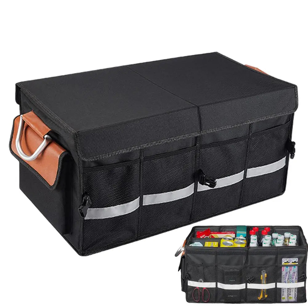 Large Capacity Car Trunk Organizer Storage Bag - Auto Rear Trunk Travel Collapsible Storage Box with Multipockets - Delicate Leather