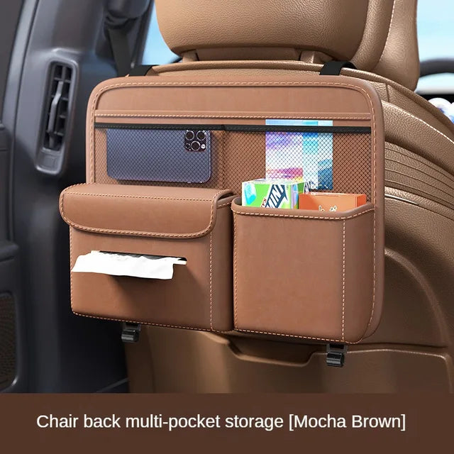 Car Seat Back Hanging Storage Bag - Multifunctional Leather Auto Backseat Organizer, Custom Fit For Your Cars, Car Accessories - Delicate Leather