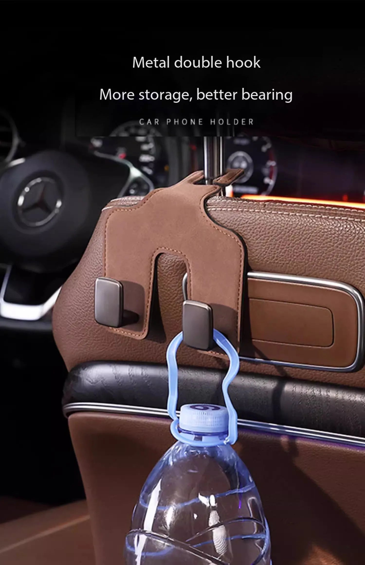 Car Seat Back Hook with Hidden Double Hooks - Upgraded Rear Interior Bag Storage and Small Item Collection - Delicate Leather