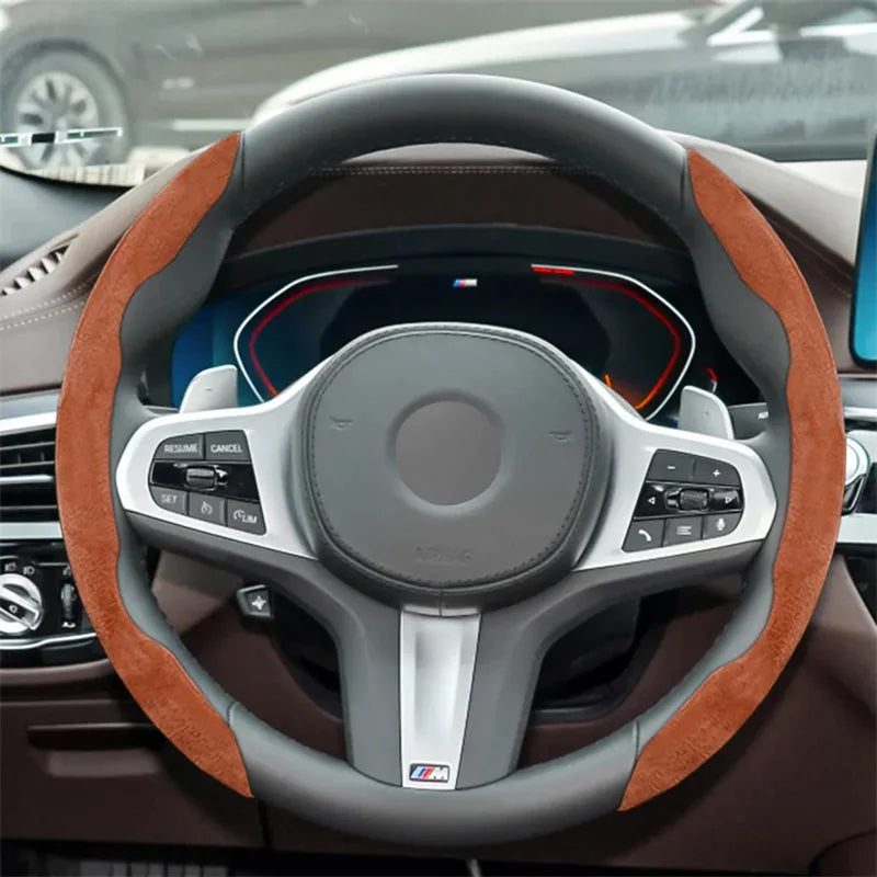 Suede Universal 38CM Car Steering Wheel Booster Cover - Non-Slip Auto Interior Steer Protector Decoration Accessories