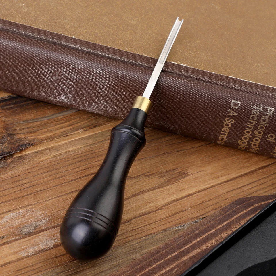 1PCS 0.6-2.25 MM Leather Edge Bevelers Wide Mouth Skiving Tool with Wooden Handle for DIY Leather Craft Professional