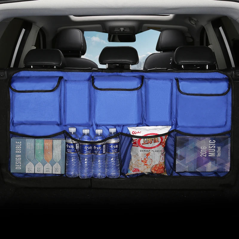 Large Upgrade Auto Storage Organizer - Universal Large Capacity Backseat Storage Bag with Trunk Cargo Mesh Holder Pocket - Delicate Leather