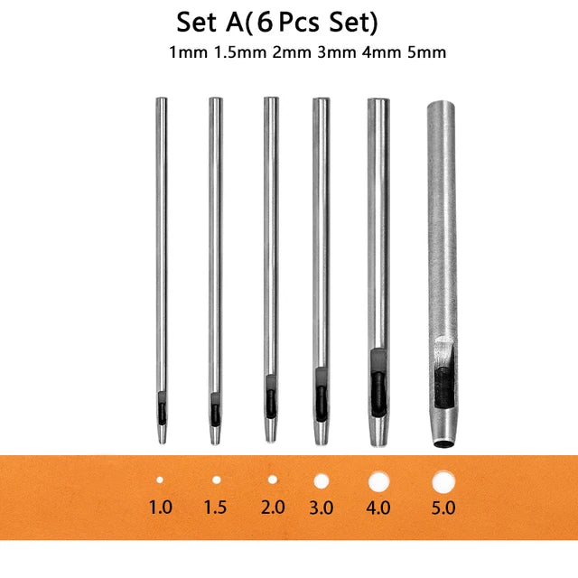 5-15 Pcs Kit Hollow Punch Set - Round Hole Punch Tool for Leather Craft, Fabric, Plastics, Gasket Belt - Delicate Leather