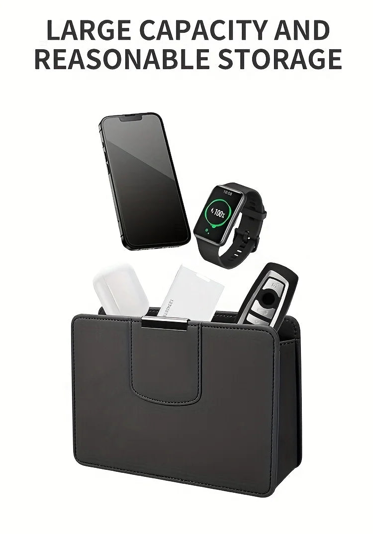 Car Backseat Storage Box Car Organizer Protector with Magnetic Closure for Travel, Trucks, SUVs, and RVs - Delicate Leather