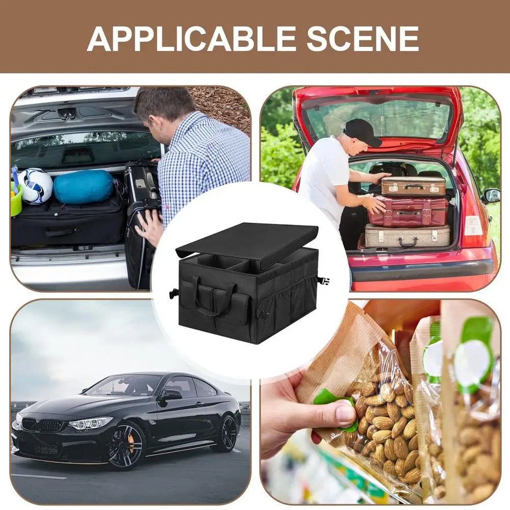 Car Trunk Storage Organizer - Waterproof Multi-Pocket Collapsible Cargo Storage Bag - Delicate Leather