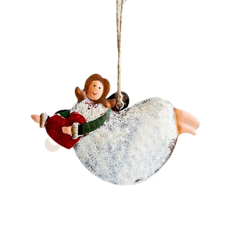 Christmas Iron Pendant Ornaments Retro Christmas Tree Pendant Vintage Santa Claus Snowman Cute Angel Ornament Pendant navidad
