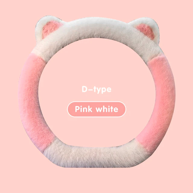 Winter Plush Soft Short Hair Car Steering Wheel Cover - High Density Cute Decoration Steering Wheel Anti Slip Protection Cover - Delicate Leather