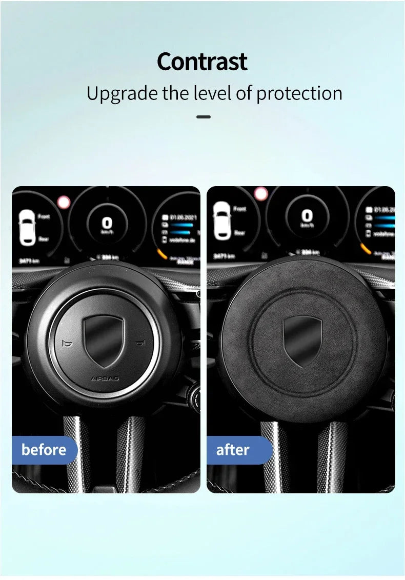 Car Steering Wheel Horn Cover Trim - Suede Interior Decorative Accessories - Delicate Leather