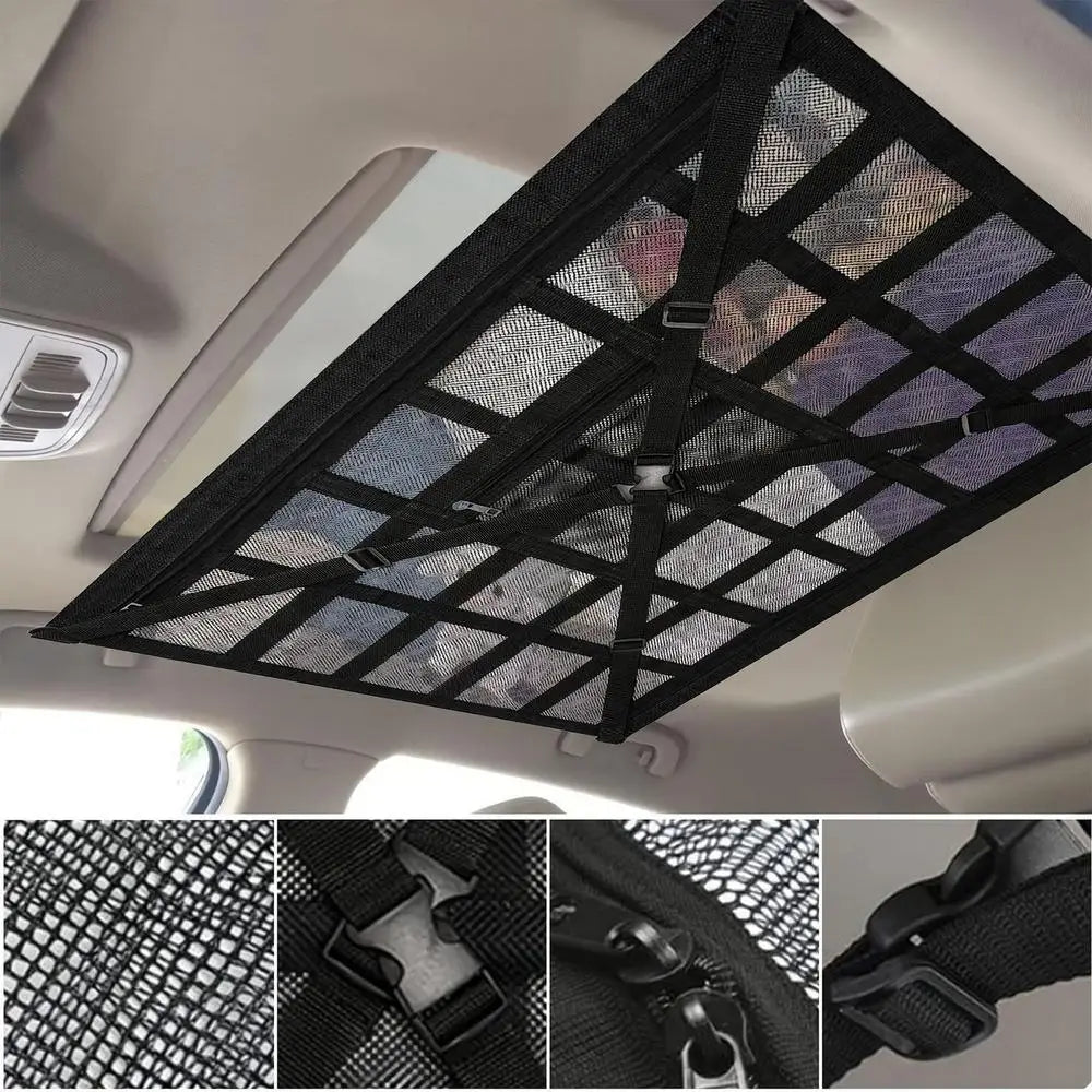 Car Ceiling Storage Net Cargo Storage for Car, Space-Saving Large Capacity Roof Luggage Net for Car RV - Delicate Leather