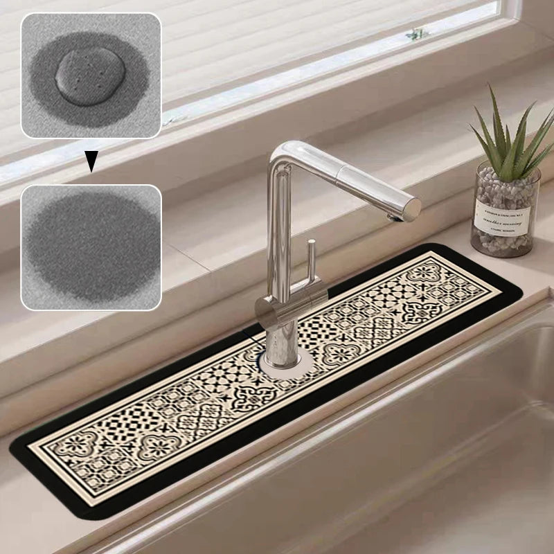 Kitchen Faucet Mat - Absorbent Leather Bathroom Sink Splash-proof Desktop Mats - Delicate Leather