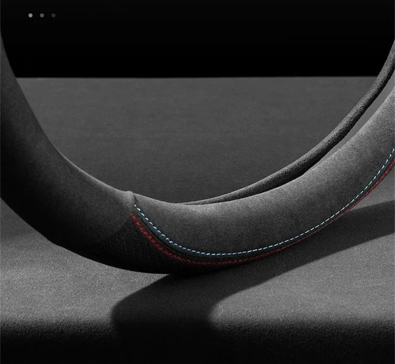 Car Steering Wheel Cover - Cowhide Suede Steering Wheel Wrap - Universal 37-38cm Breathable Steering Cover