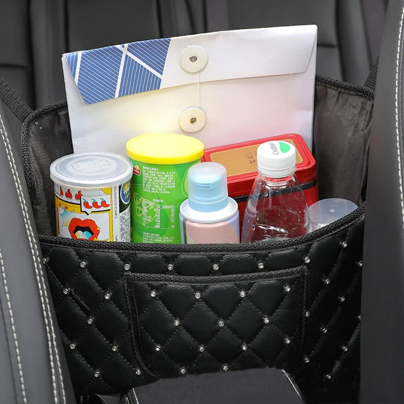Crystal Rhinestone PU Leather Car Storage Bag Organizer - Delicate Leather