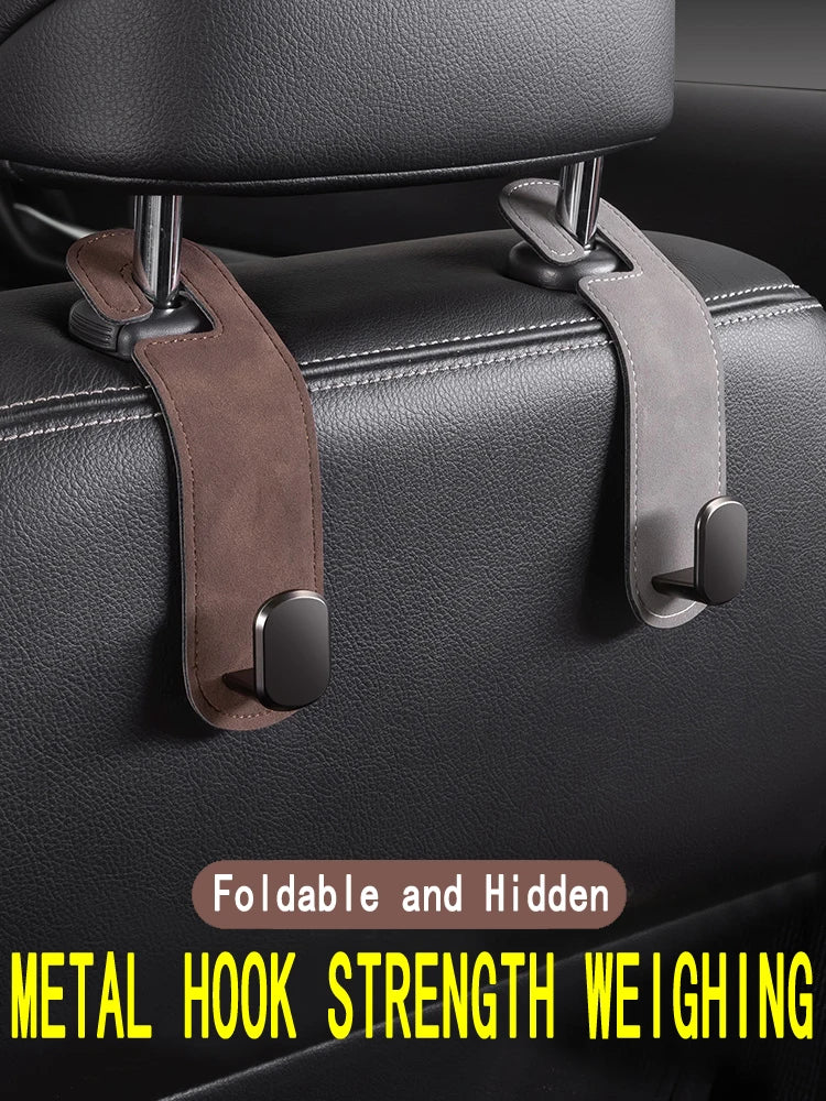 Car Seat Back Hidden Hooks - Flip Fur Design for Invisible Small Object Storage Inside Car Rear Bag - Elk Skin Hooks