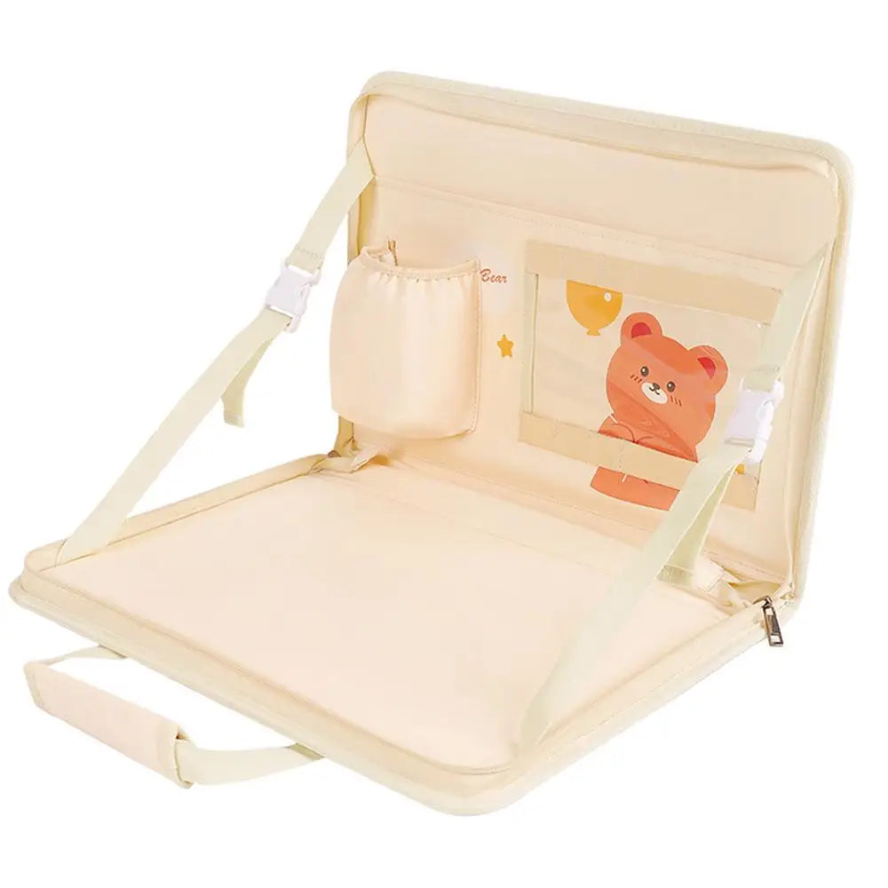 Folding Car Steering Wheel Tray - Multifunctional Seat Back Table and Hanging Storage Bag Organizer for Car Interior - Delicate Leather