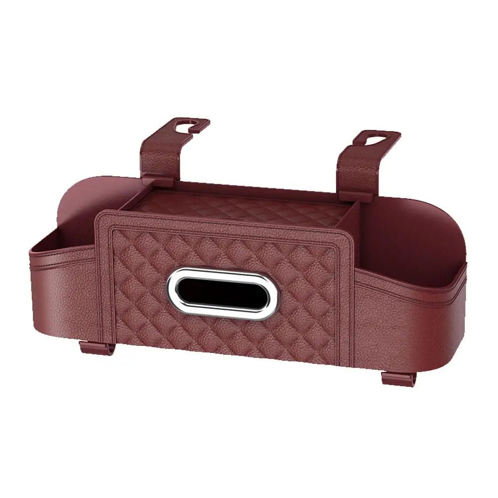 Car Storage Box - Multi-Functional Backseat Organizer with Tissue Box, Cell Phone Holder, and Cup Holder, Custom Fit For Your Cars, Car Accessories - Delicate Leather