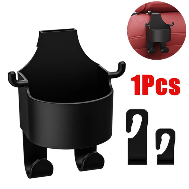 New Car Seat Headrest Hook Hanger Storage Organizer with Cup Holder - Universal Fit for Vehicle Car Accessories - Delicate Leather