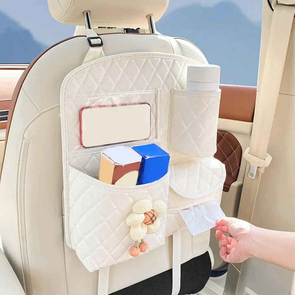 Car Rear Seat Organizer - Cute Multifunctional Backseat Organizer and Travel Accessories for Vehicle, Custom Fit For Your Cars, Car Accessories - Delicate Leather