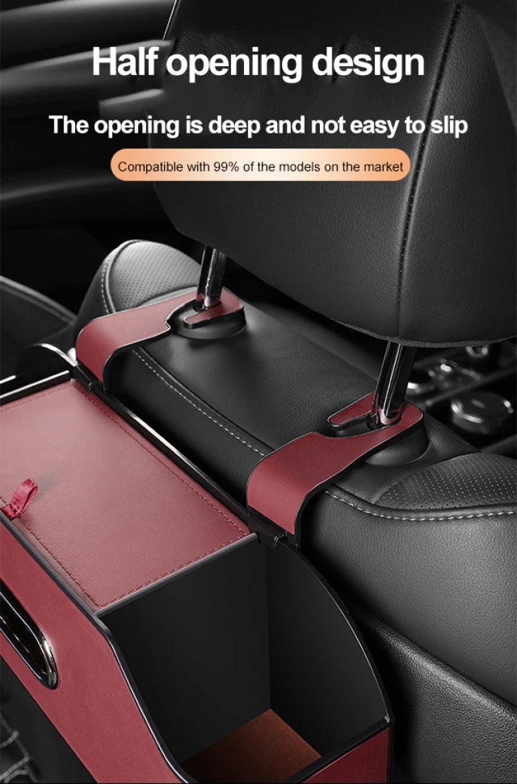 Car Multifunctional Leather Tissue Storage Box - Water Cup Holder and On-Board Seat Back Storage Bag, Custom Fit For Your Cars, Car Accessories - Delicate Leather