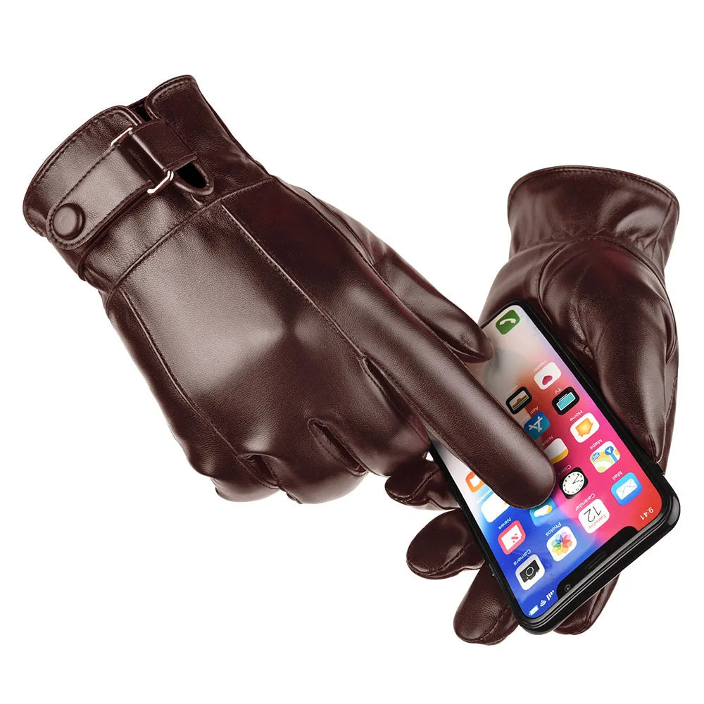 Winter Genuine Leather Gloves for Men - Sheepskin Outdoor Cycling, Driving, and Motorcycle Gloves - Delicate Leather