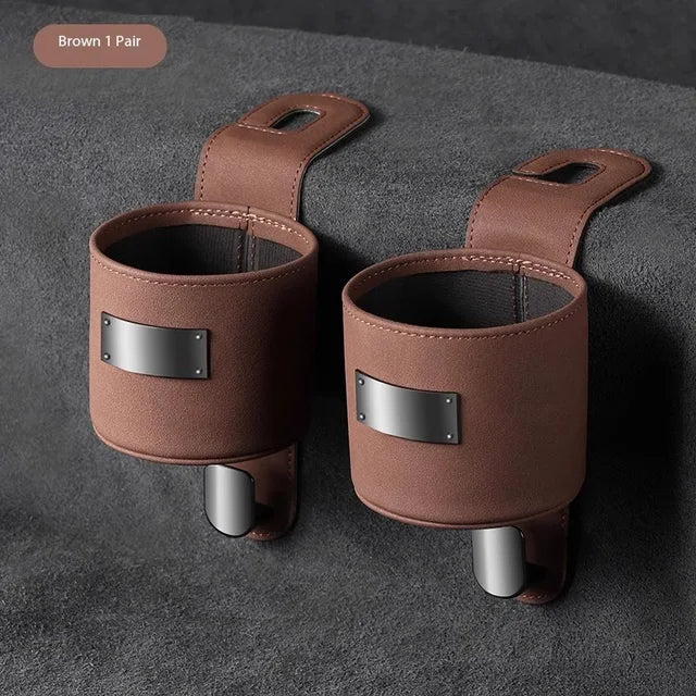 Car Hook Storage Box - Seat Back Milk Bottle and Beverage Cup Holder - Delicate Leather
