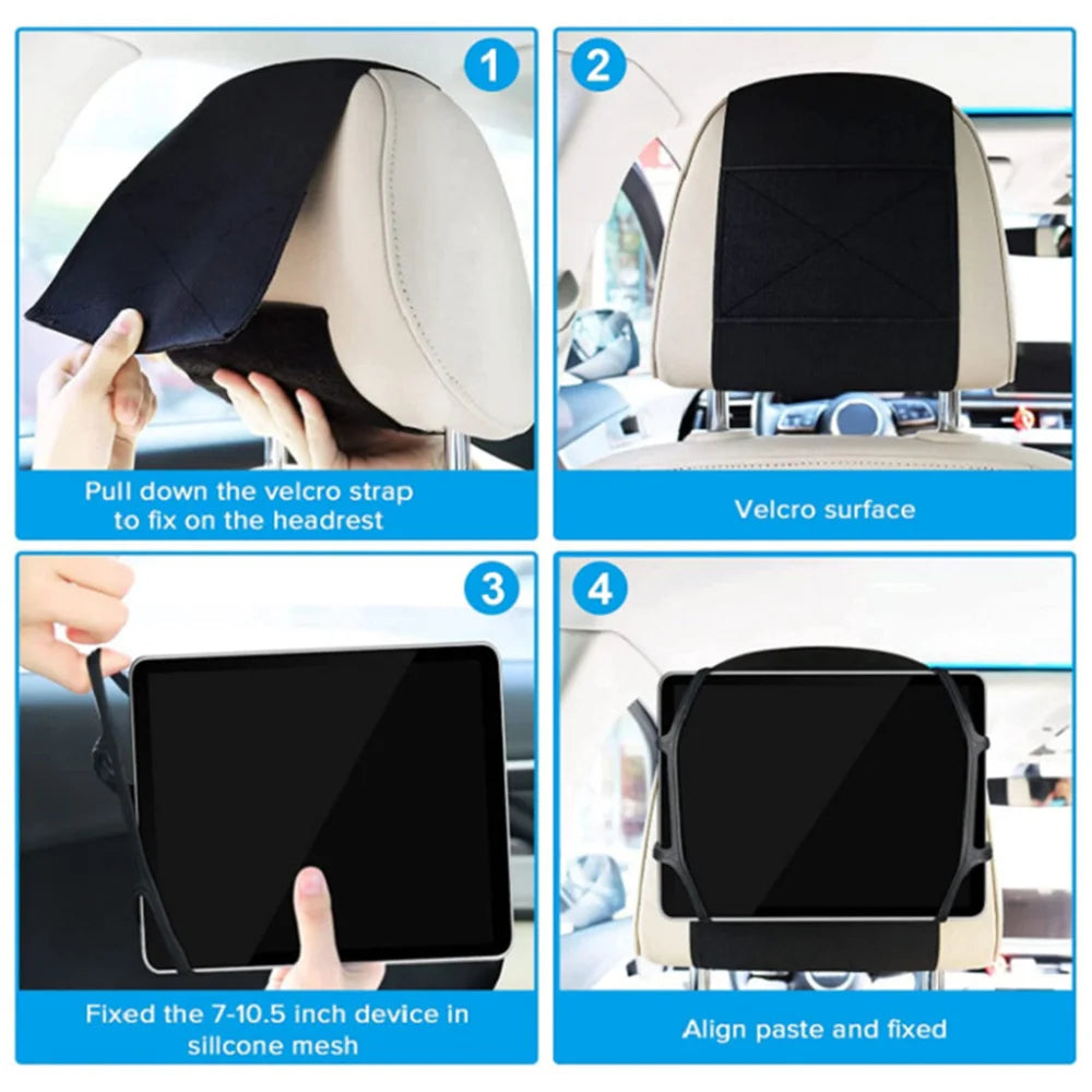 Universal Car Headrest Mount Holder - Stretchable Silicone Cover Adjustable Bracket for 7-10.5 Inch Tablets - Delicate Leather