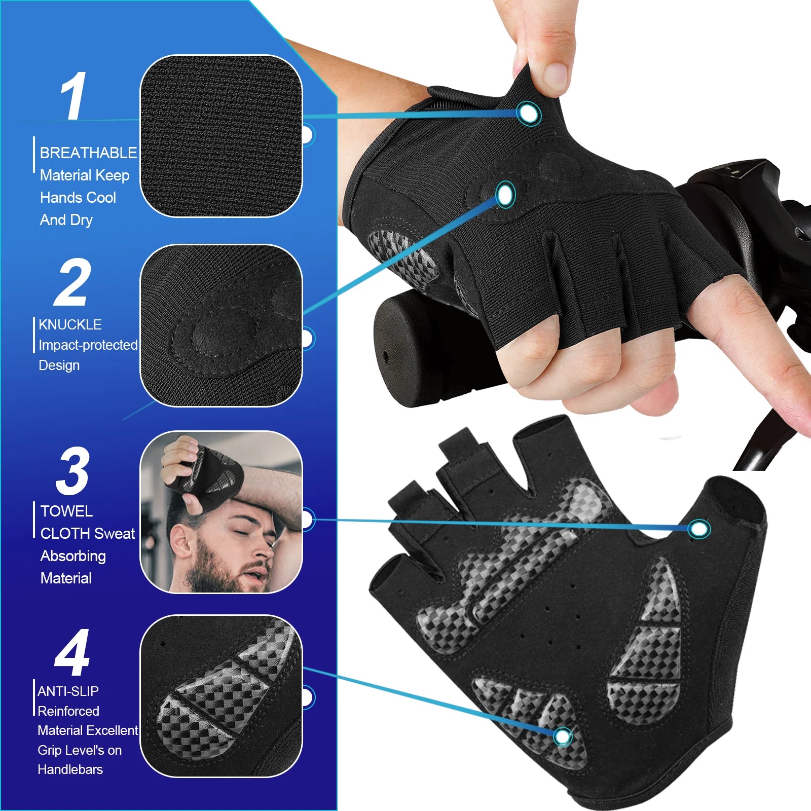 Breathable Bike Gloves - Shock-Absorbing Mountain and Road Cycling Gloves for Men and Women - Delicate Leather