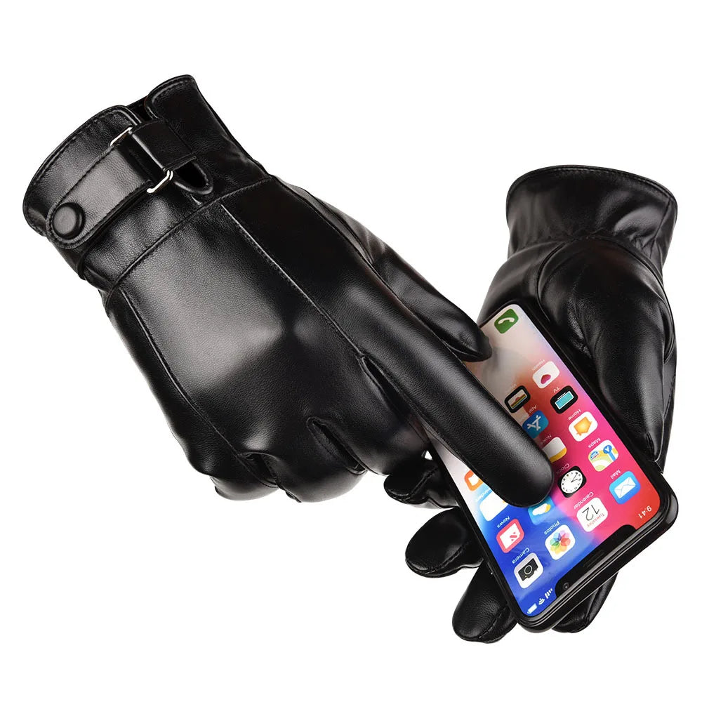 Winter Genuine Leather Gloves for Men - Sheepskin Outdoor Cycling, Driving, and Motorcycle Gloves - Delicate Leather