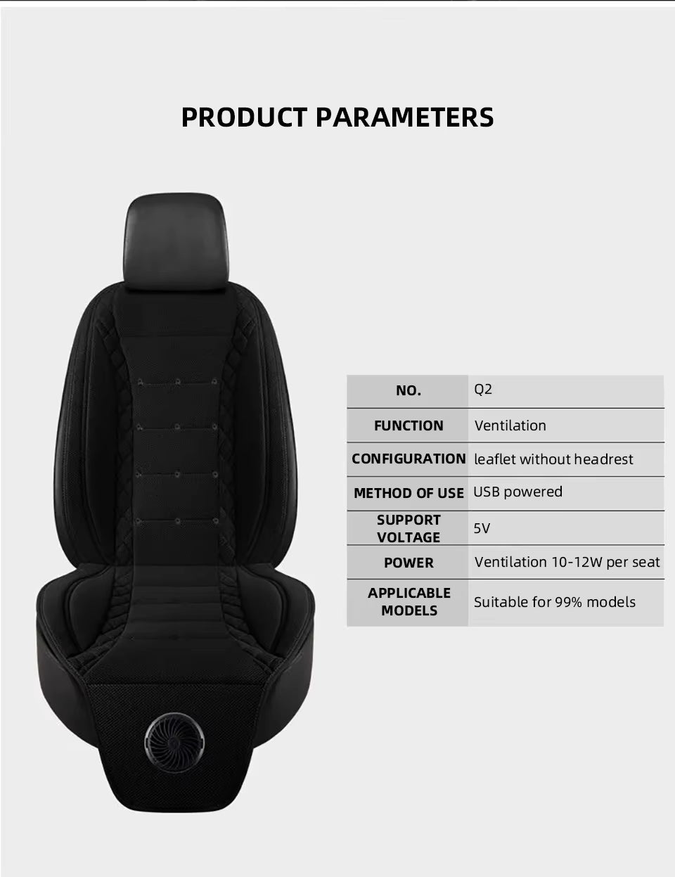 USB Ventilated Car Seat Cushion – 3-Speed Cooling Fan Breathable Universal Seat Cover - Delicate Leather