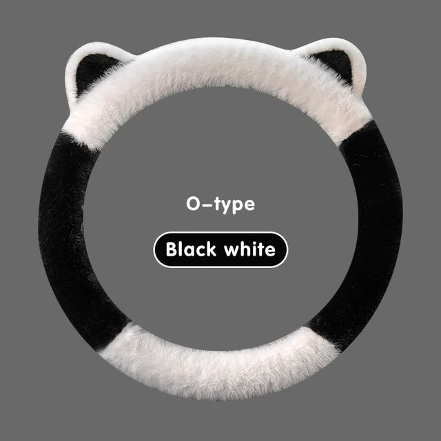 Winter Plush Soft Short Hair Car Steering Wheel Cover - High Density Cute Decoration Steering Wheel Anti Slip Protection Cover - Delicate Leather