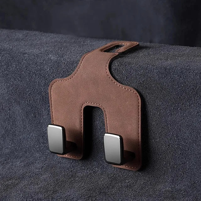 Car Seat Back Hook with Hidden Double Hooks - Upgraded Rear Interior Bag Storage and Small Item Collection - Delicate Leather