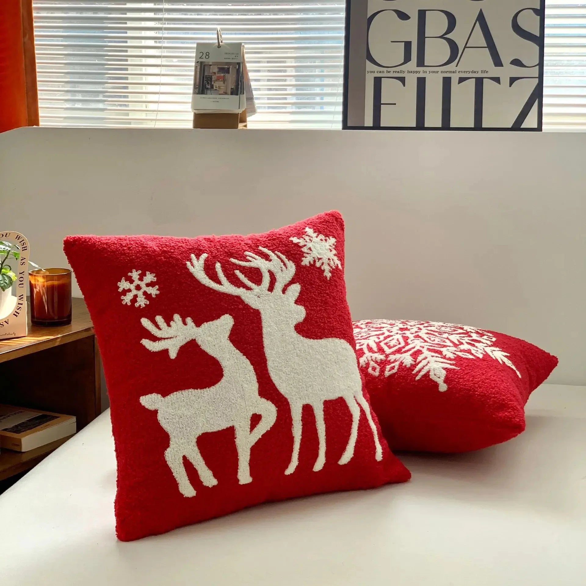 Merry Christmas Deer Snowflake Cushion Cover Headrest Pillow Case