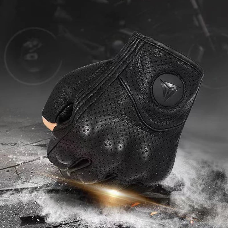 Summer Motorcycle Fingerless Gloves - Goatskin Leather Half Finger Motocross Accessories - Delicate Leather