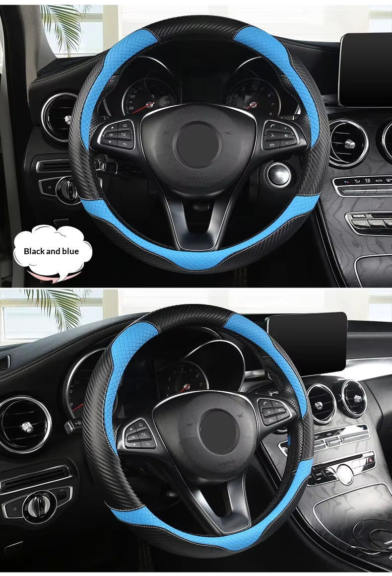 Ultra-Thin Leather Steering Wheel Cover – Breathable Non-Slip Summer Grip (O & D Shape) - Delicate Leather