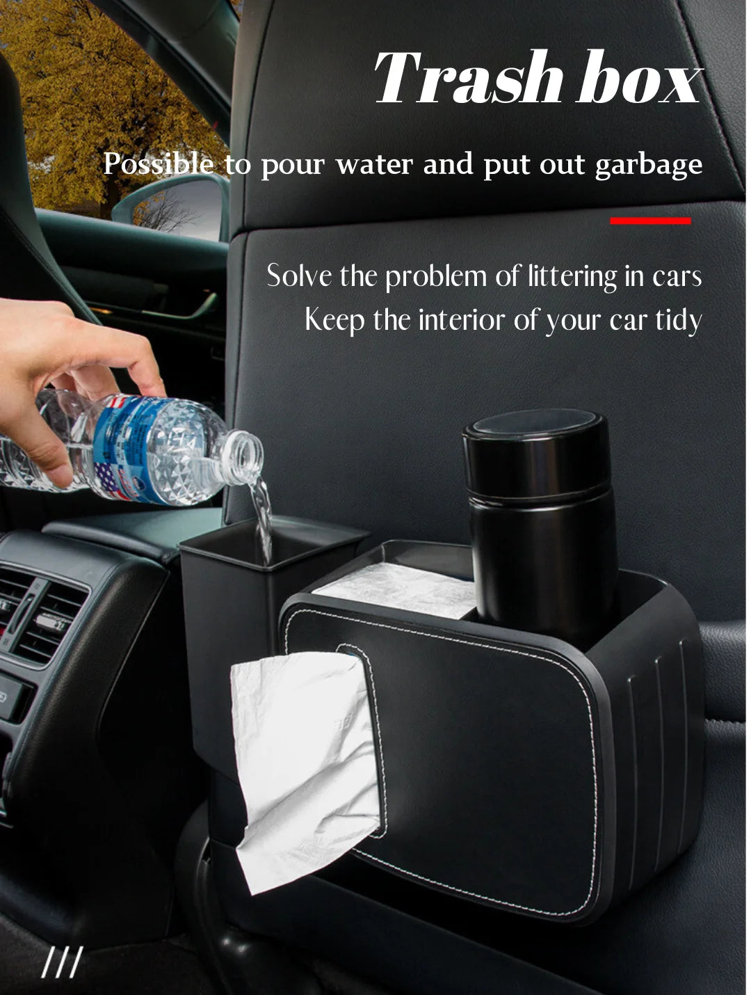 Car Seat Back Organizer Leather Rear Row Storage Box With Hook Cup Holder Universal Stuff Holder Trash Cans Interior Accessories