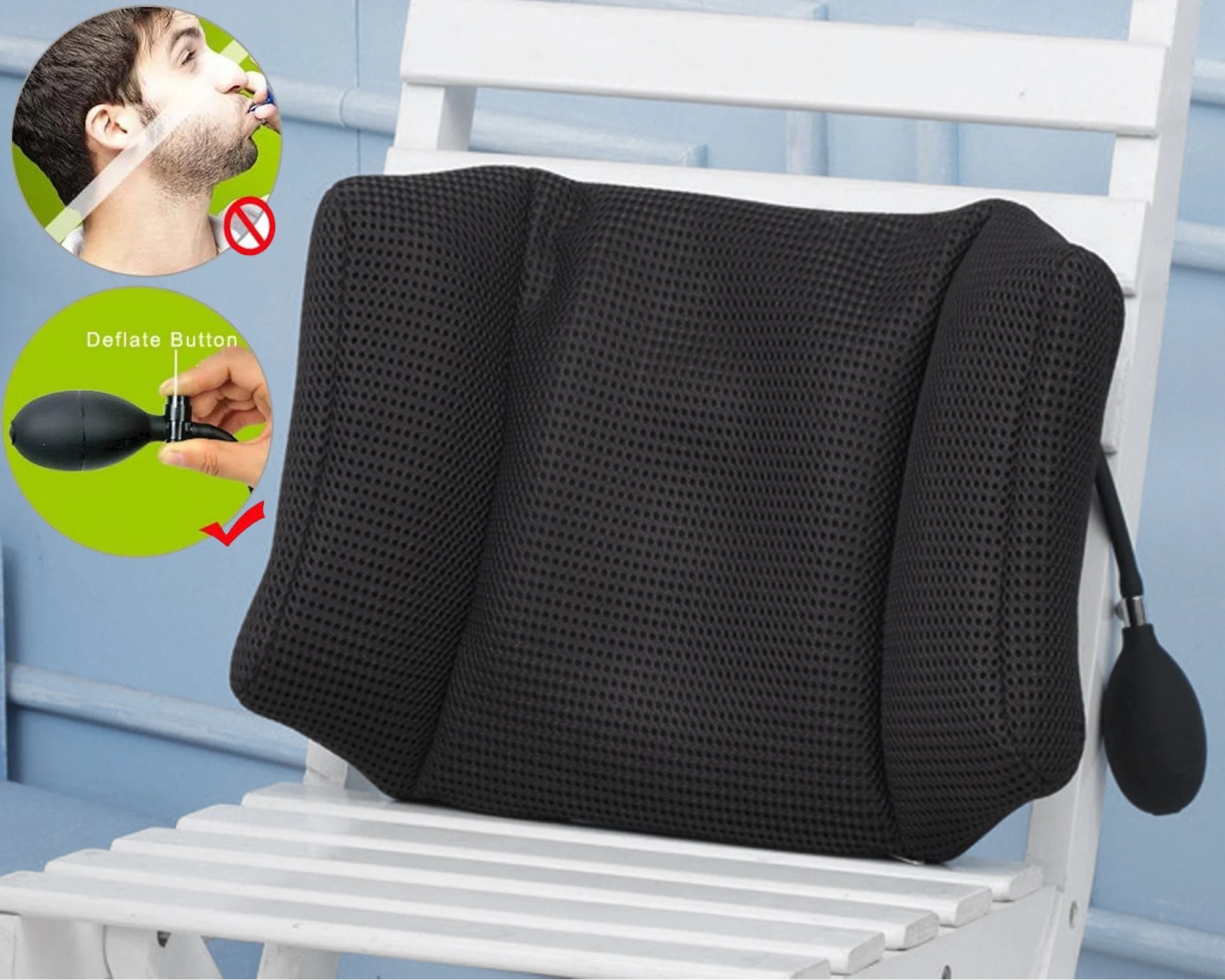 1Pcs BYEPAIN Portable Inflatable Lumbar Support Cushion/ Massage Pillow for Travel Office Car Camping to Wais Back Pain Relief - Delicate Leather