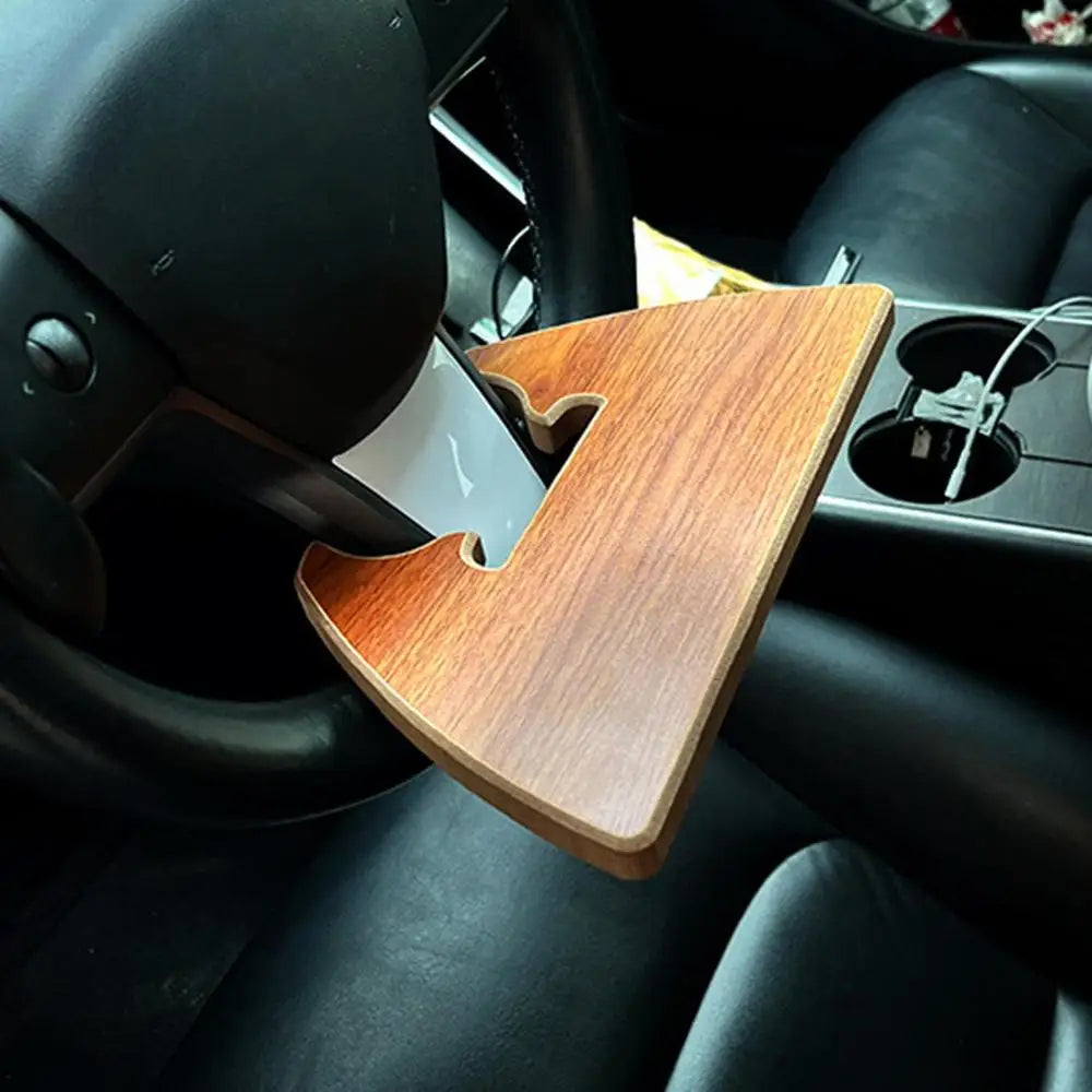 Auto Steering Wheel Desk - Car Travel Table, Food Eating Tray, Laptop and Drink Desk Mount Stand - Delicate Leather