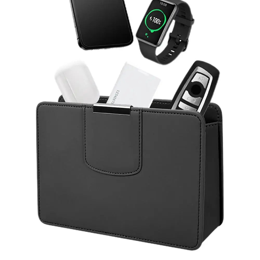 Car Seat Storage Box - Auto Seat Back Organizer with Magnetic Closure Design - Delicate Leather