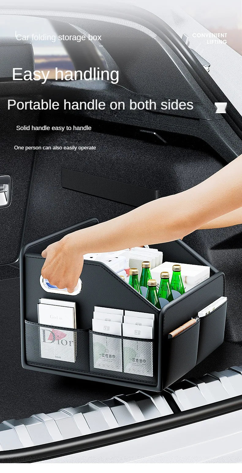 Car Trunk Organizer Storage Box - PU Leather Folding Collapsible Cargo Boot Organizer - Delicate Leather