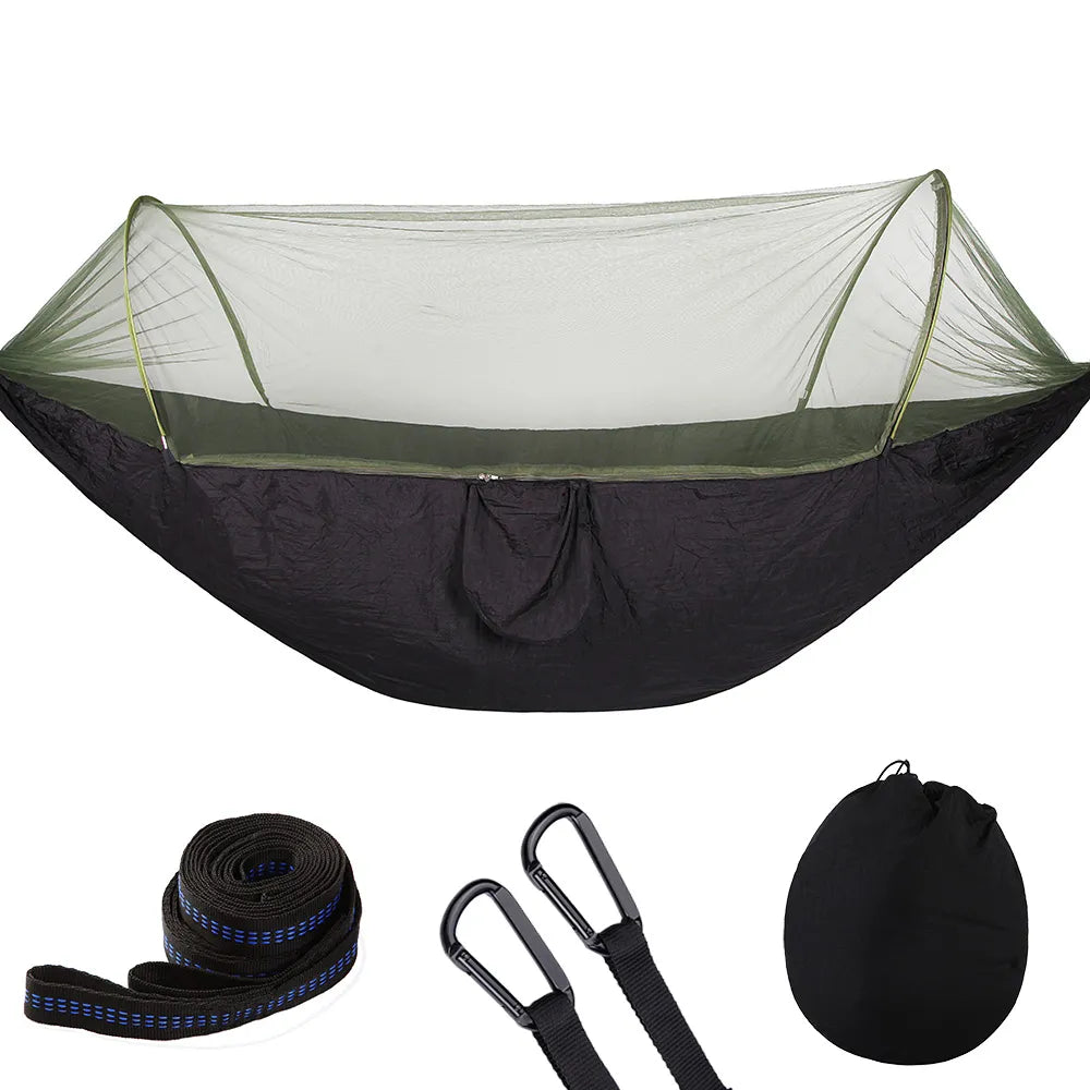 Premium Lightweight Camping Hammock with Integrated Pop-Up Mosquito Net: Durable Parachute Material, Portable Outdoor Swing Sleeping Hammock for Campers - Delicate Leather