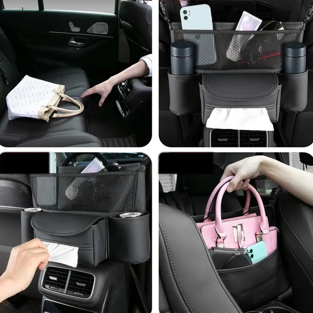 Car Net Pocket Purse Holder - Multifunctional PU Leather Handbag Holder - Delicate Leather