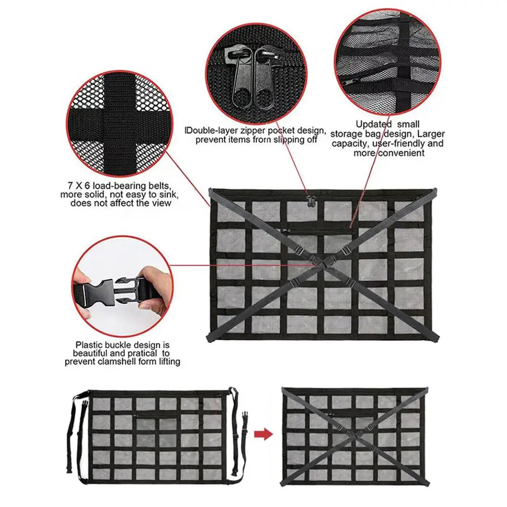 Car Ceiling Storage Net Cargo Storage for Car, Space-Saving Large Capacity Roof Luggage Net for Car RV - Delicate Leather