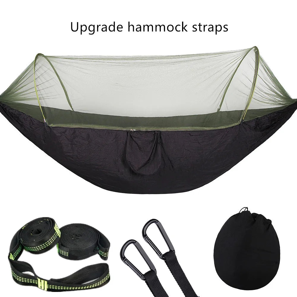 Premium Lightweight Camping Hammock with Integrated Pop-Up Mosquito Net: Durable Parachute Material, Portable Outdoor Swing Sleeping Hammock for Campers - Delicate Leather